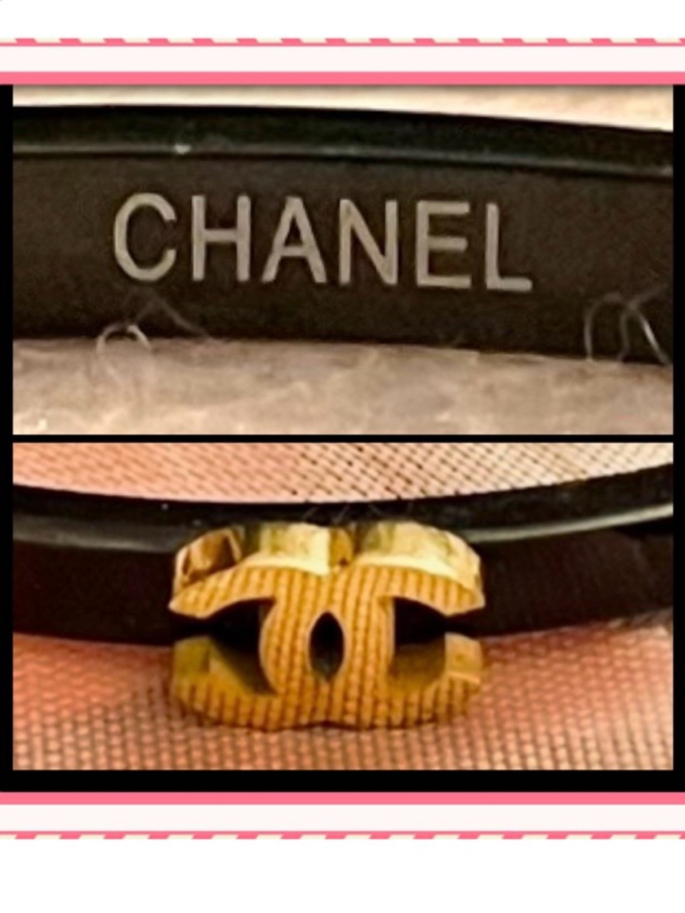 Non-Branded, Designer Ins. Black & Gold Double CC Hinge Bangle Bracelet NWOT - Picture 3 of 8